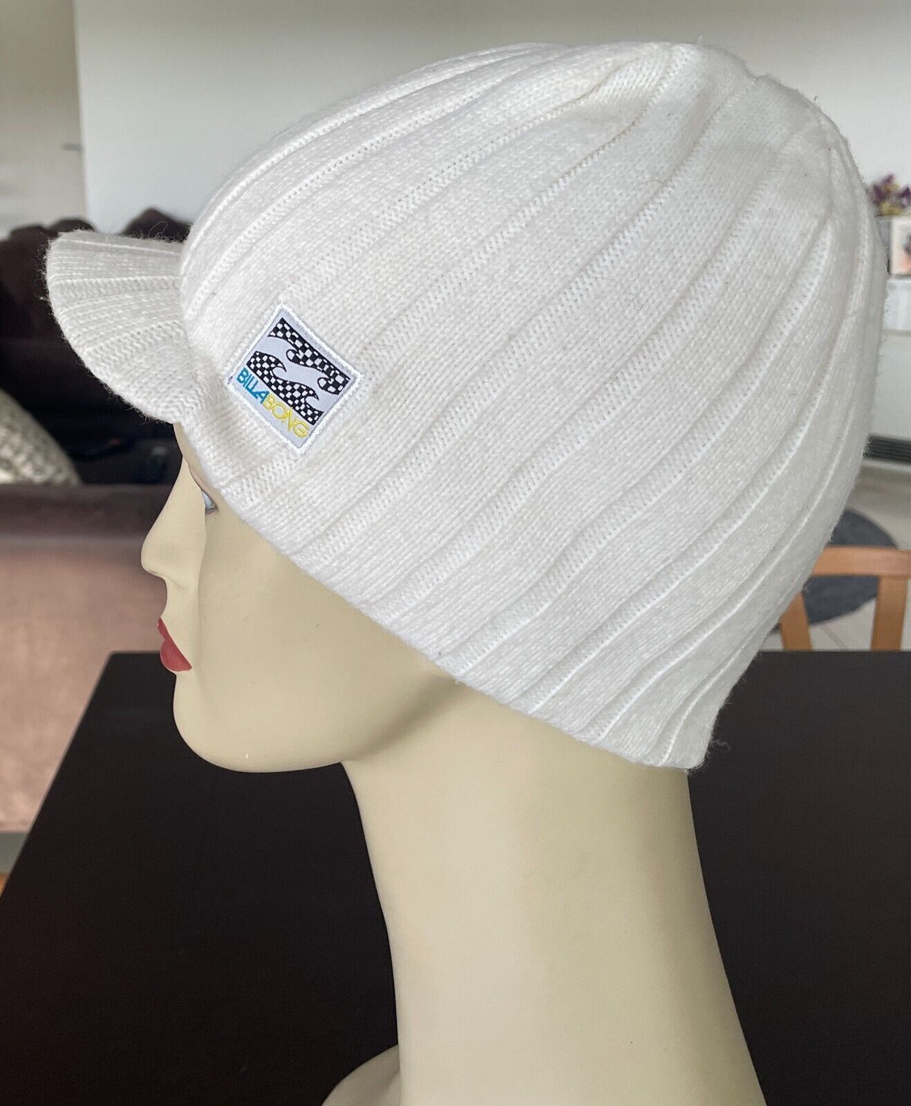 BILLABONG Beanie Peaked Off White Knit Acrylic Cap Hat One Size