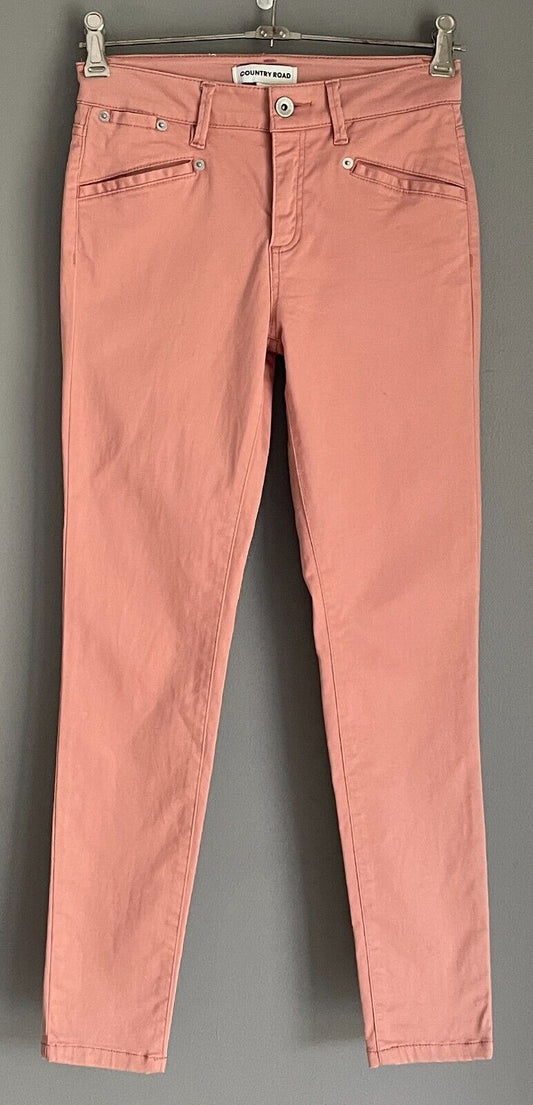 COUNTRY ROAD Skinny Leg Jeans Salmon Sateen Size 4 Stretch Ankle Length