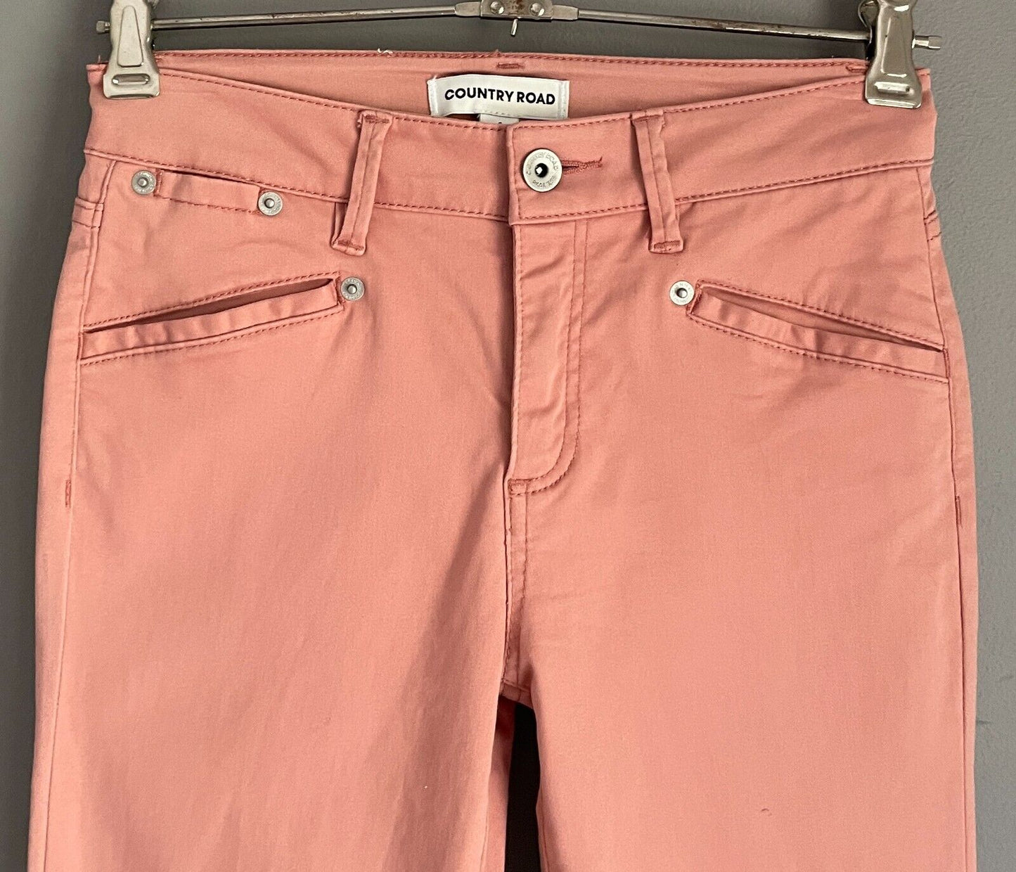 COUNTRY ROAD Skinny Leg Jeans Salmon Sateen Size 4 Stretch Ankle Length