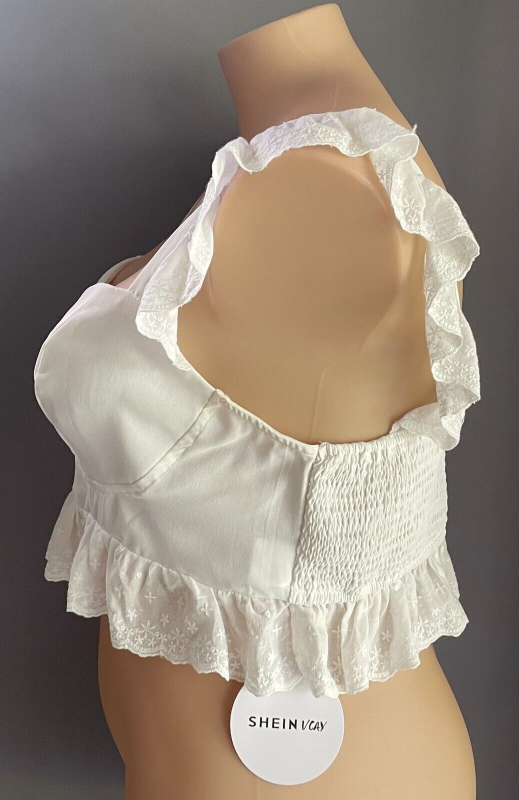 SHEIN VCAY White Crop Top Embroidery Ruffle Trim Sleeveless Size 3XL 22 NEW