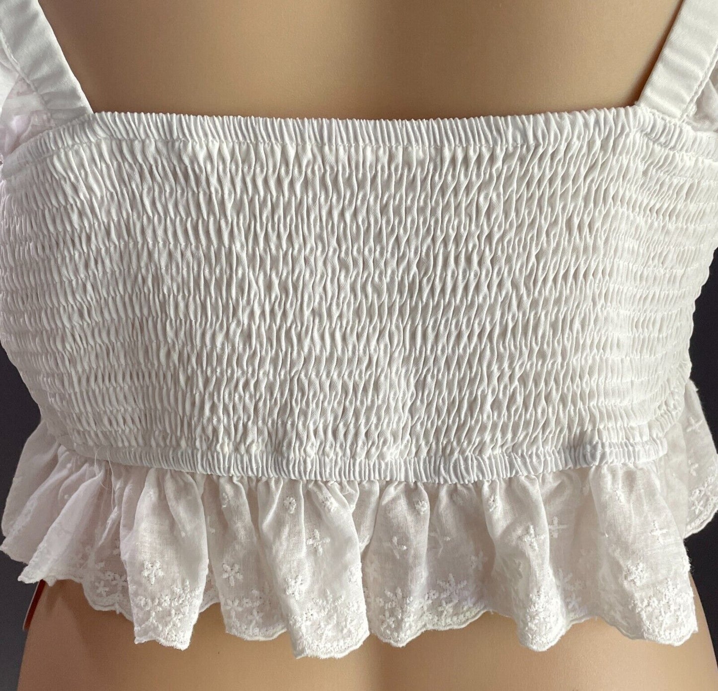 SHEIN VCAY White Crop Top Embroidery Ruffle Trim Sleeveless Size 3XL 22 NEW