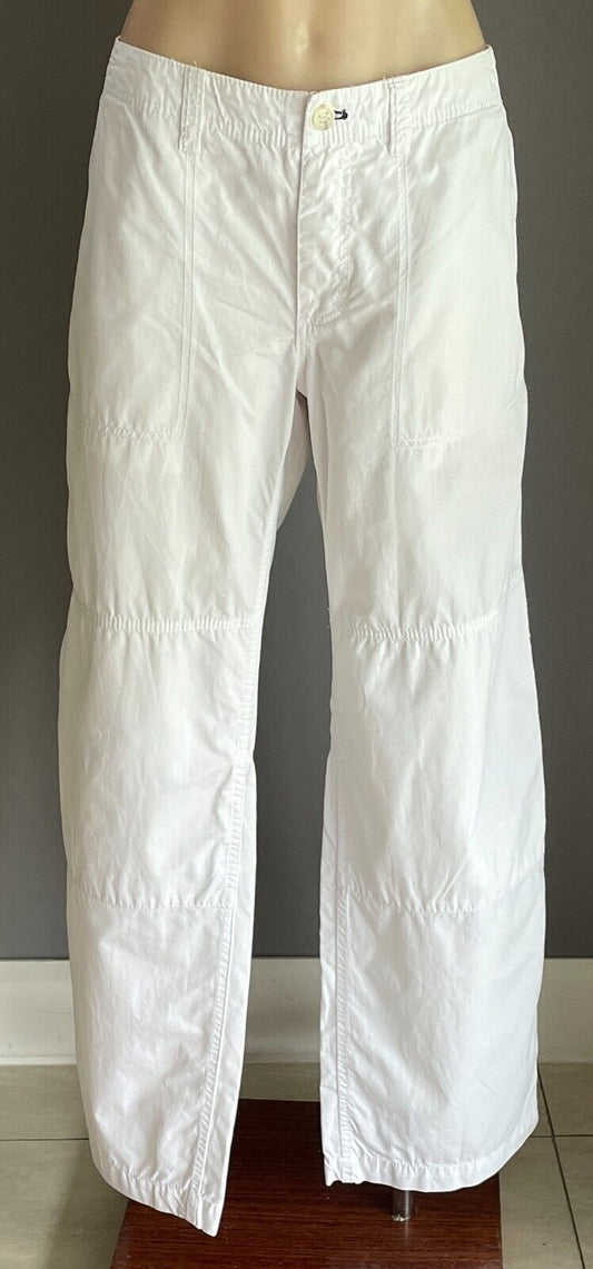 MEXX 74 White Cotton Long Utility Pants Button Fly Low Rise Size 16