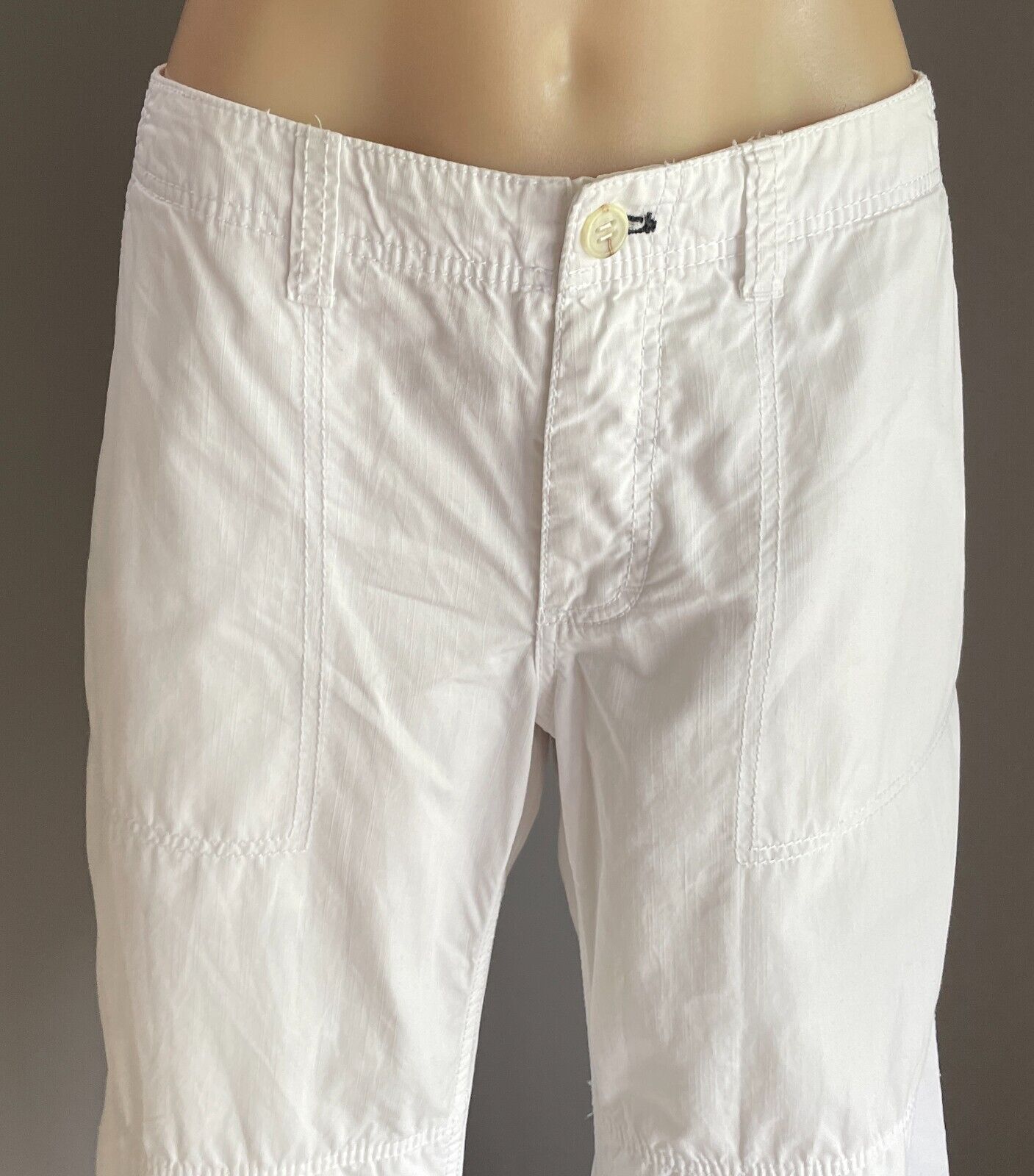 MEXX 74 White Cotton Long Utility Pants Button Fly Low Rise Size 16