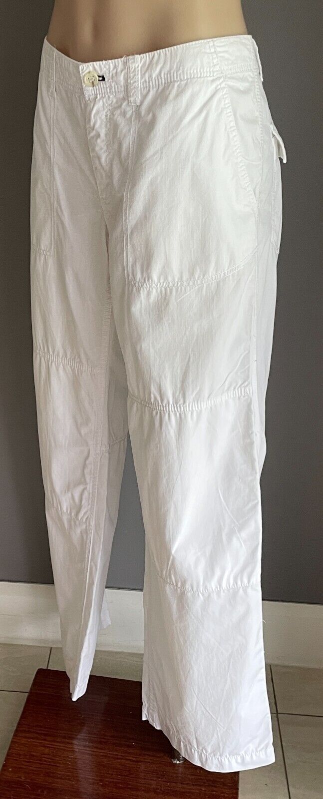MEXX 74 White Cotton Long Utility Pants Button Fly Low Rise Size 16