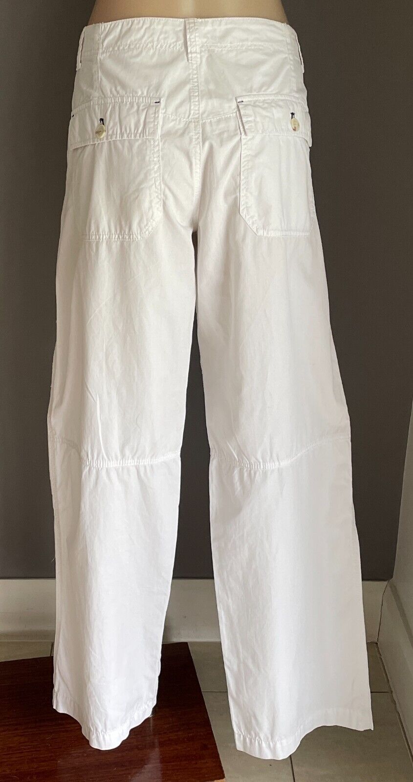 MEXX 74 White Cotton Long Utility Pants Button Fly Low Rise Size 16