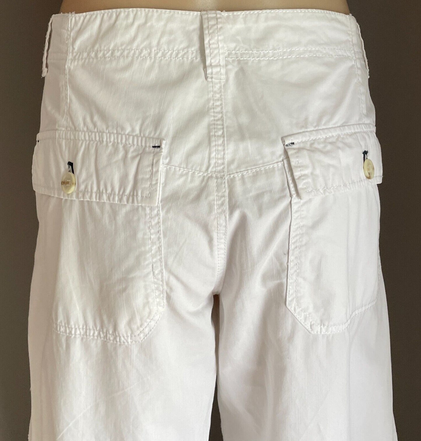 MEXX 74 White Cotton Long Utility Pants Button Fly Low Rise Size 16