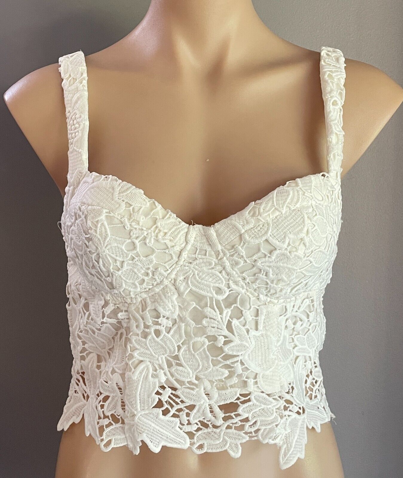 BLOSSOM Bustier Top Off White Lace Crop Corset Look Size 12 Adjustable Straps
