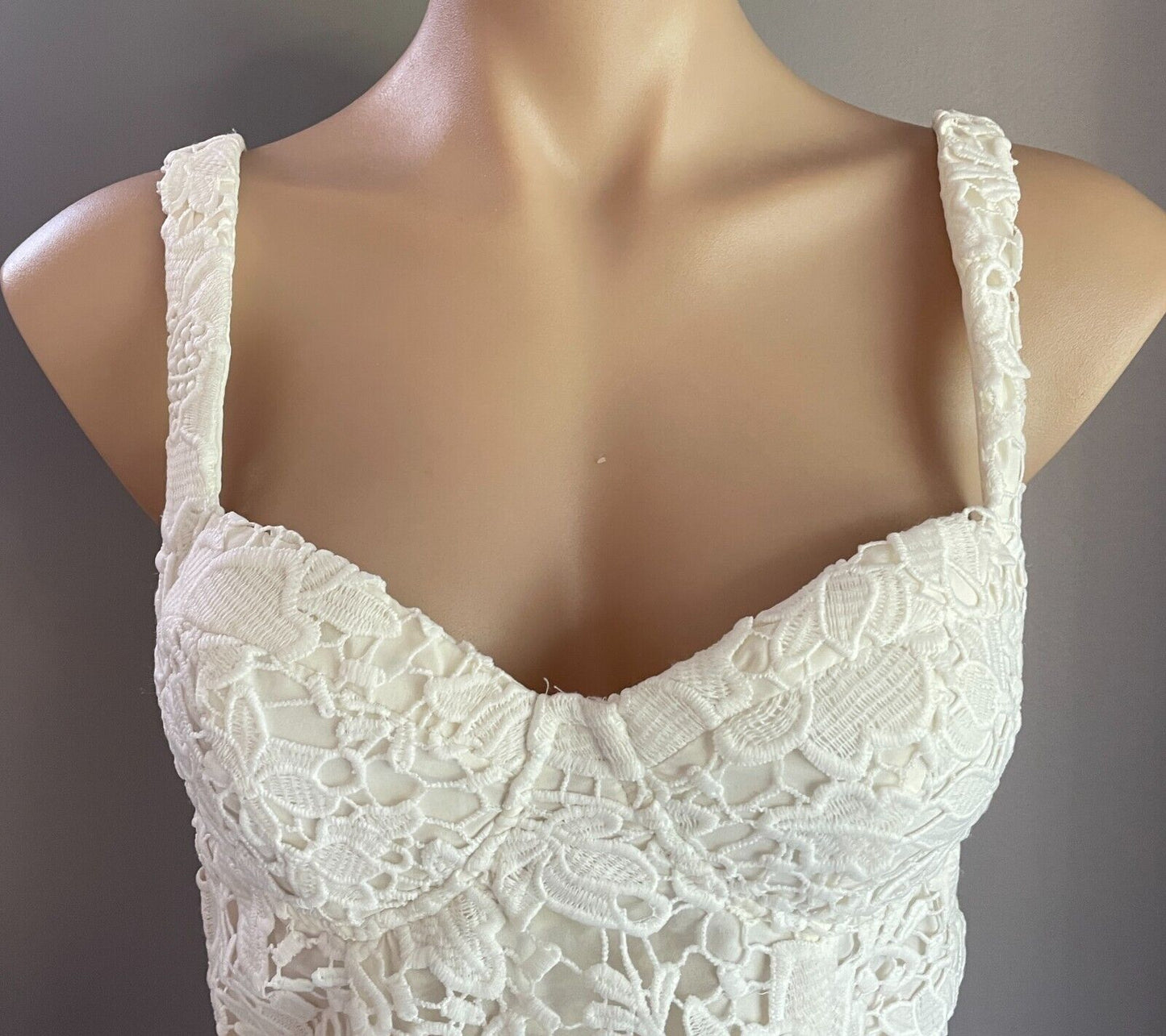 BLOSSOM Bustier Top Off White Lace Crop Corset Look Size 12 Adjustable Straps