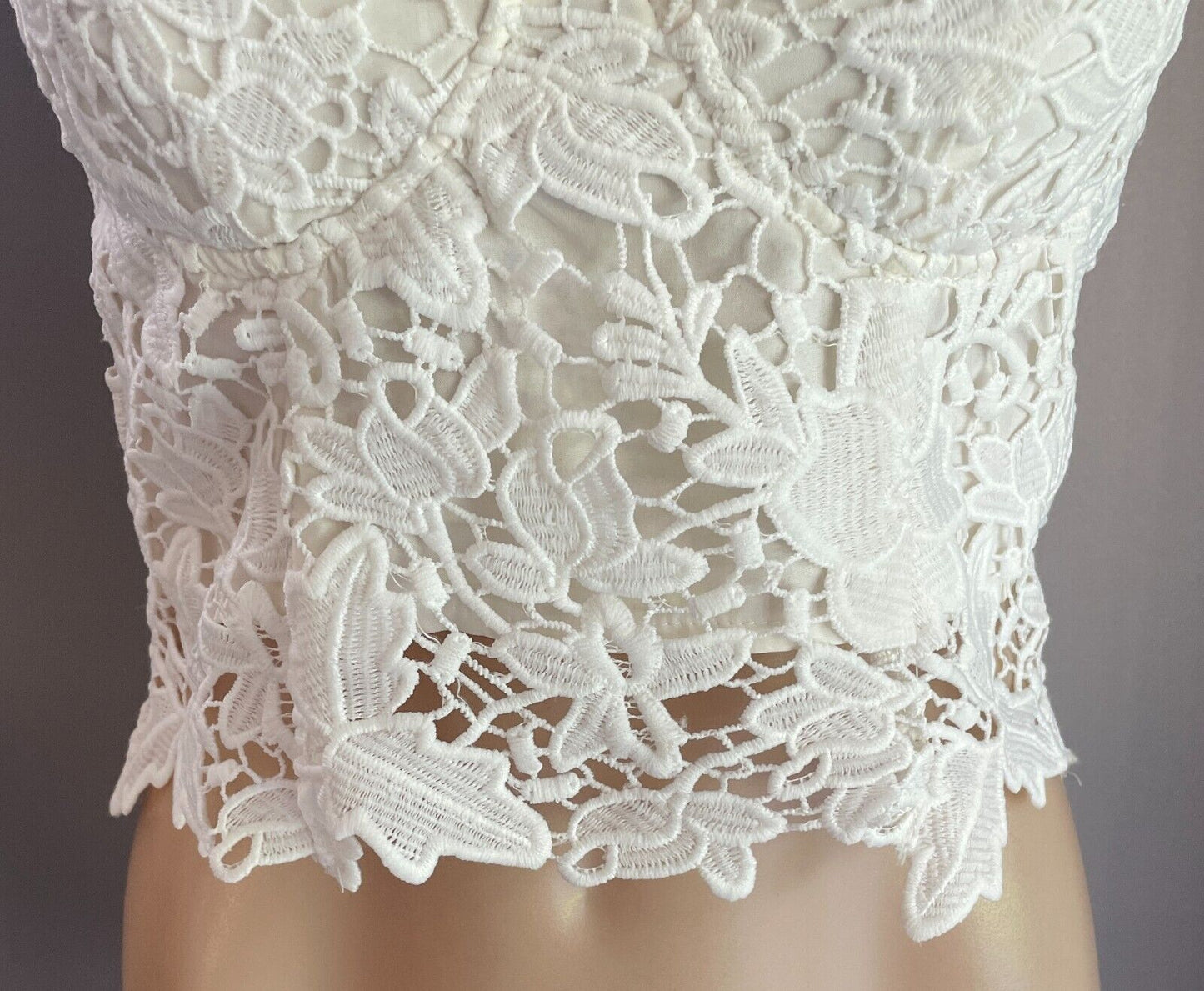 BLOSSOM Bustier Top Off White Lace Crop Corset Look Size 12 Adjustable Straps