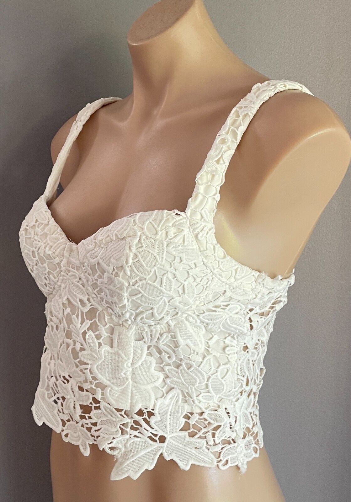 BLOSSOM Bustier Top Off White Lace Crop Corset Look Size 12 Adjustable Straps