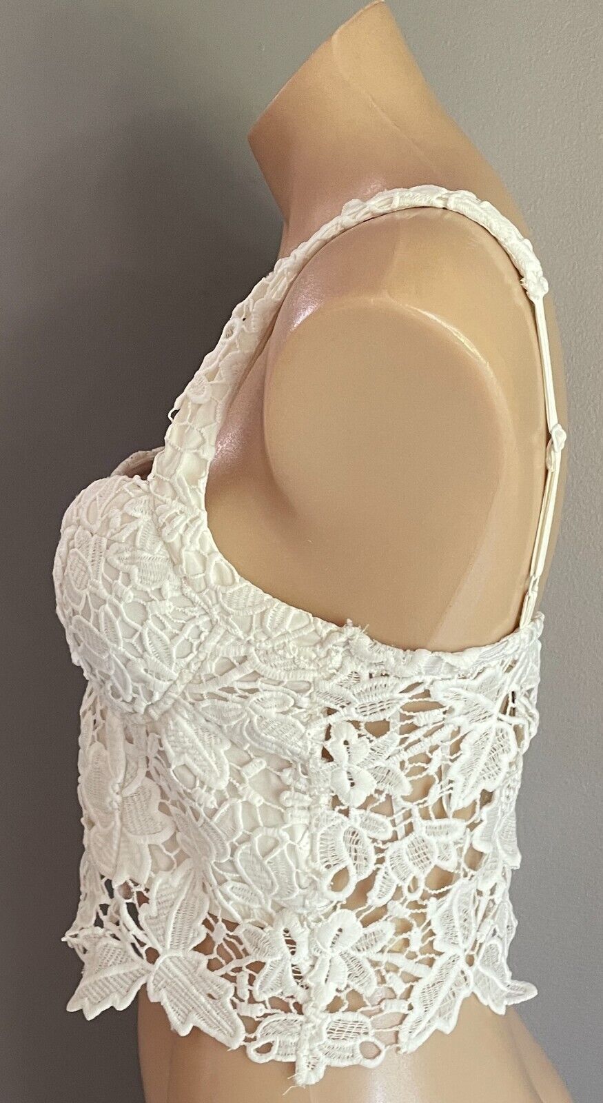 BLOSSOM Bustier Top Off White Lace Crop Corset Look Size 12 Adjustable Straps