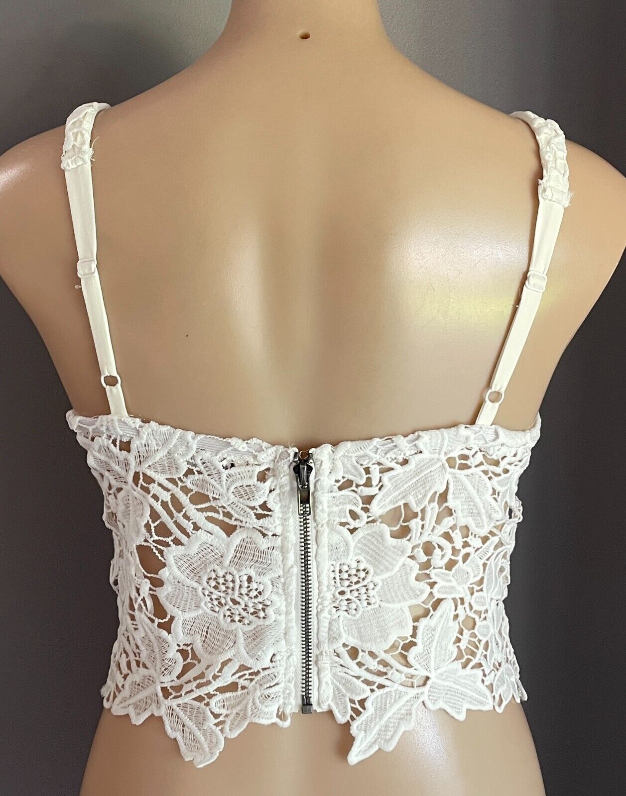 BLOSSOM Bustier Top Off White Lace Crop Corset Look Size 12 Adjustable Straps