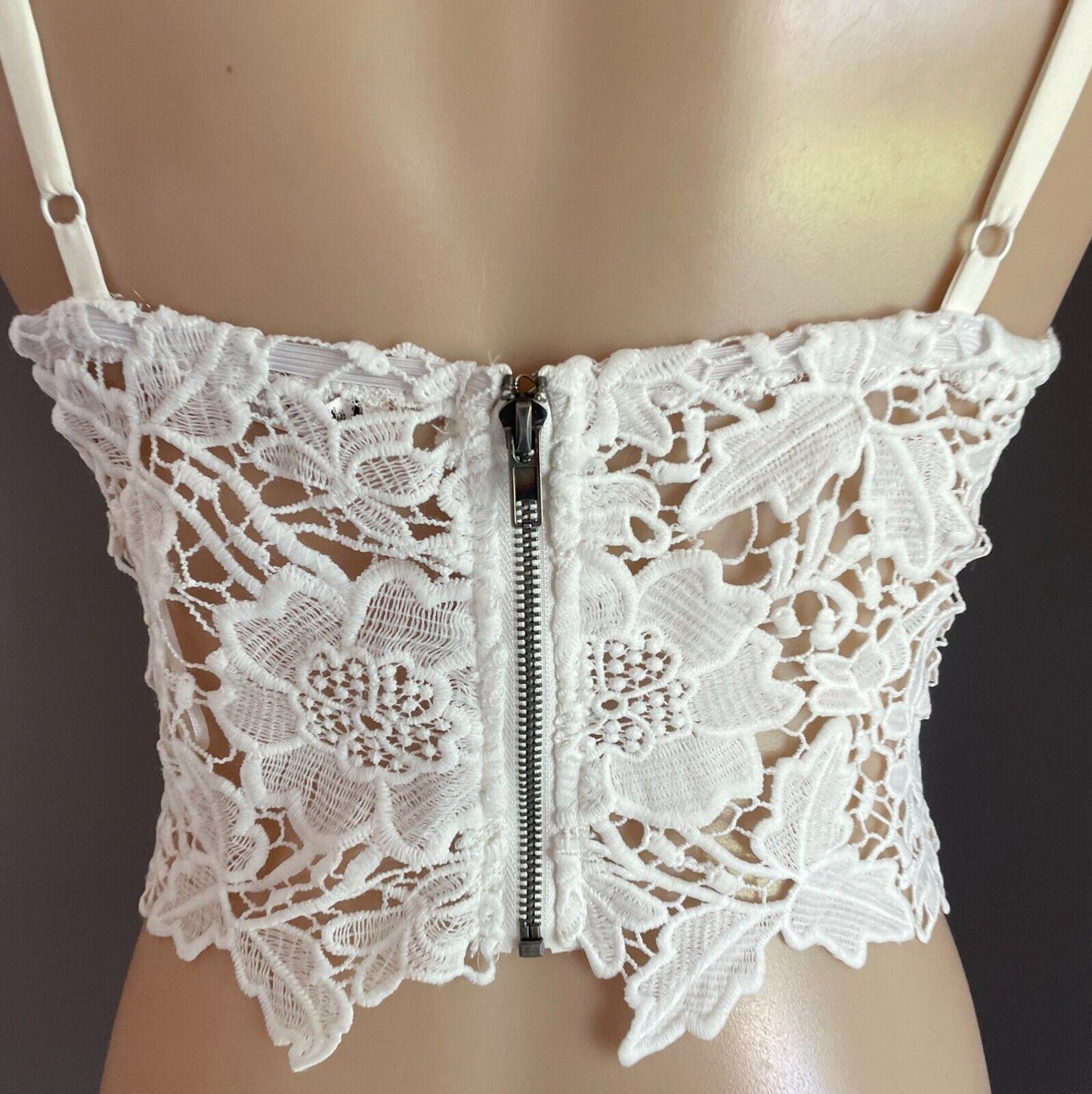 BLOSSOM Bustier Top Off White Lace Crop Corset Look Size 12 Adjustable Straps