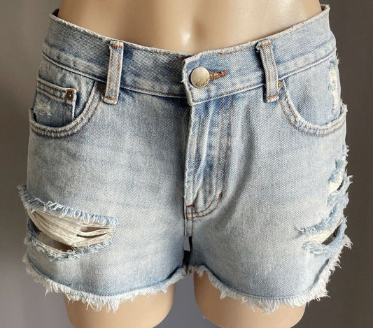 BILLABONG Faded Blue Denim Jeans Shorts Cut Off Distressed Size 28 / 78cm Waist