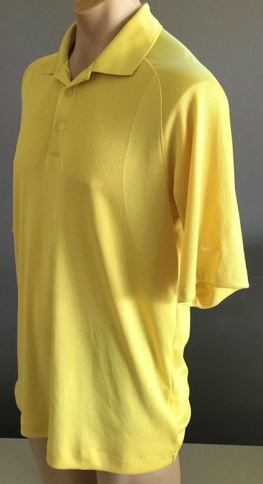 Polo Shirt NIKE Yellow Fit Dry Golf Short Sleeve Button Up Mens Size L Sport Top
