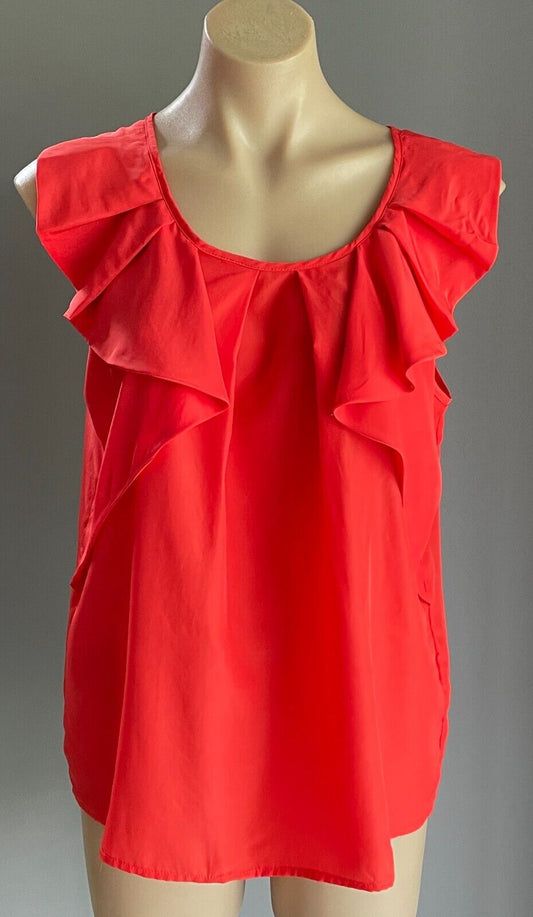 AVOCADO Blouse Coral Pleat Neck Sleeveless Ladies Top Size 14
