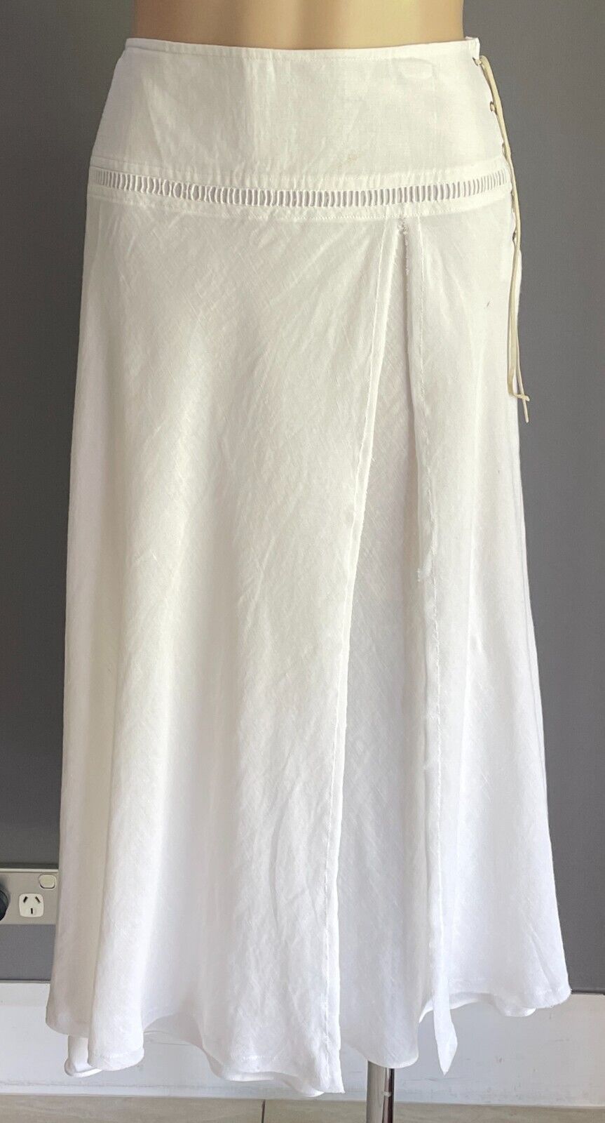 COUNTRY ROAD Skirt A-Line Linen Blend Midi Size 12 Lace Up Side Vintage