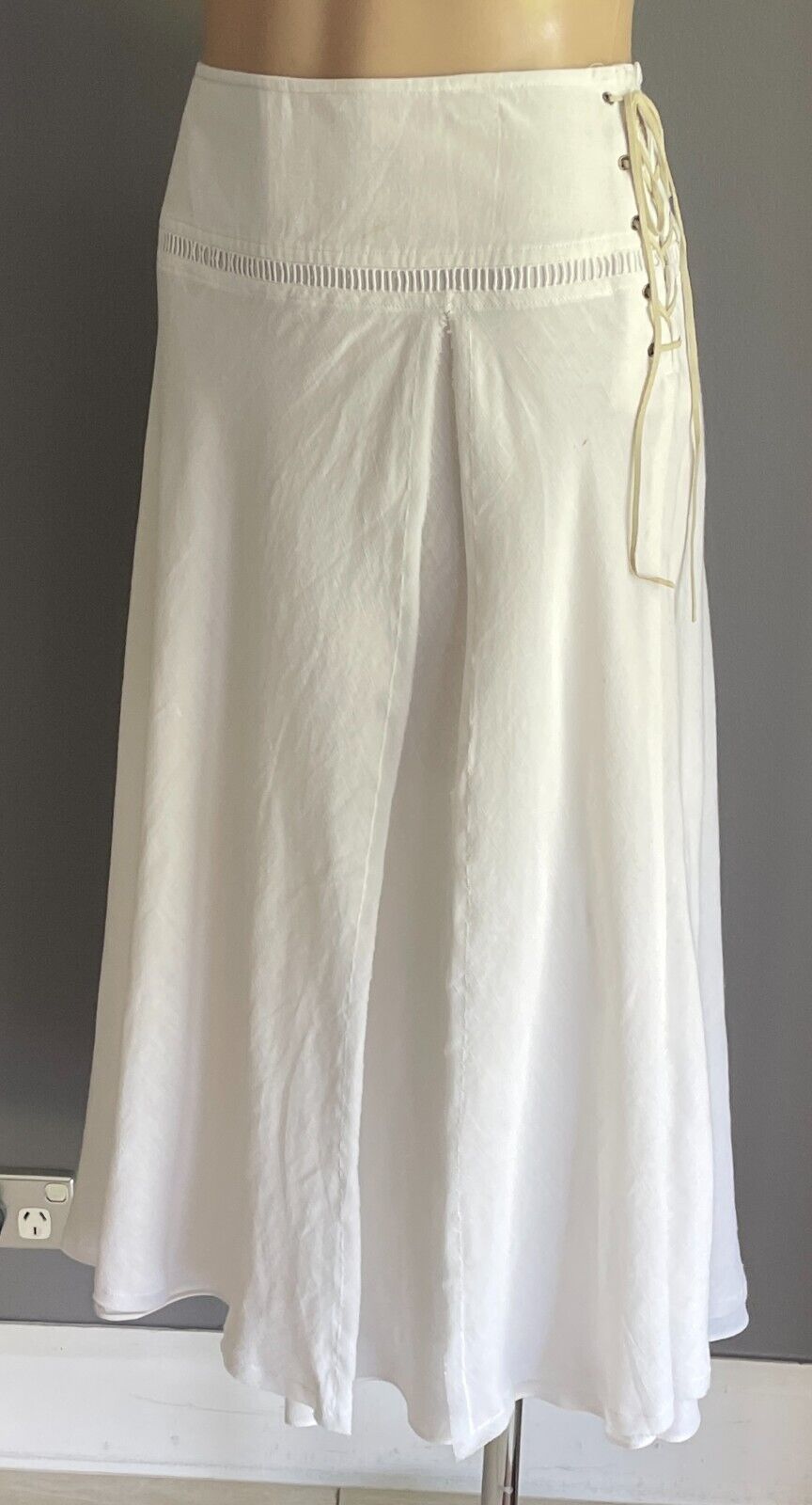 COUNTRY ROAD Skirt A-Line Linen Blend Midi Size 12 Lace Up Side Vintage