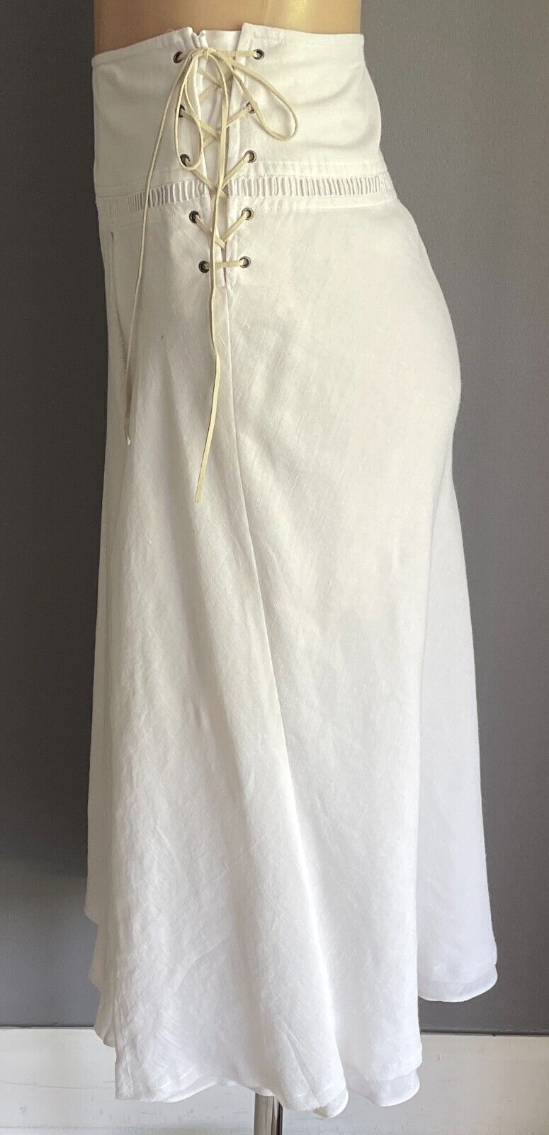 COUNTRY ROAD Skirt A-Line Linen Blend Midi Size 12 Lace Up Side Vintage