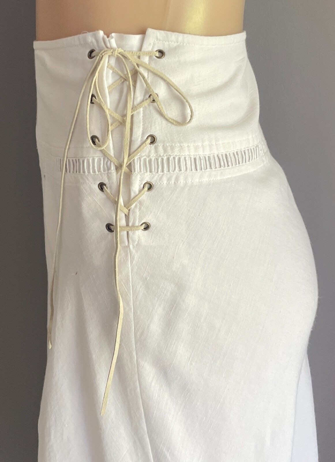 COUNTRY ROAD Skirt A-Line Linen Blend Midi Size 12 Lace Up Side Vintage