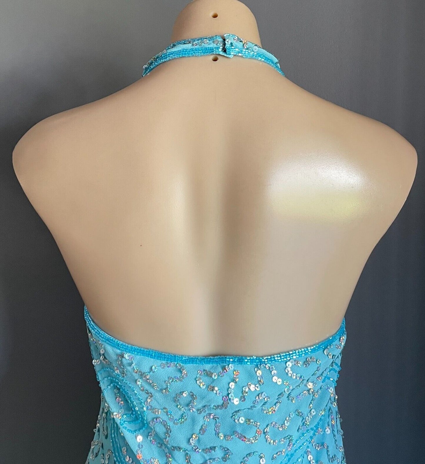 ANGELINE Dress Blue Sequin & Beaded Halter Neck Mermaid Gown Ladies Size 12 NEW