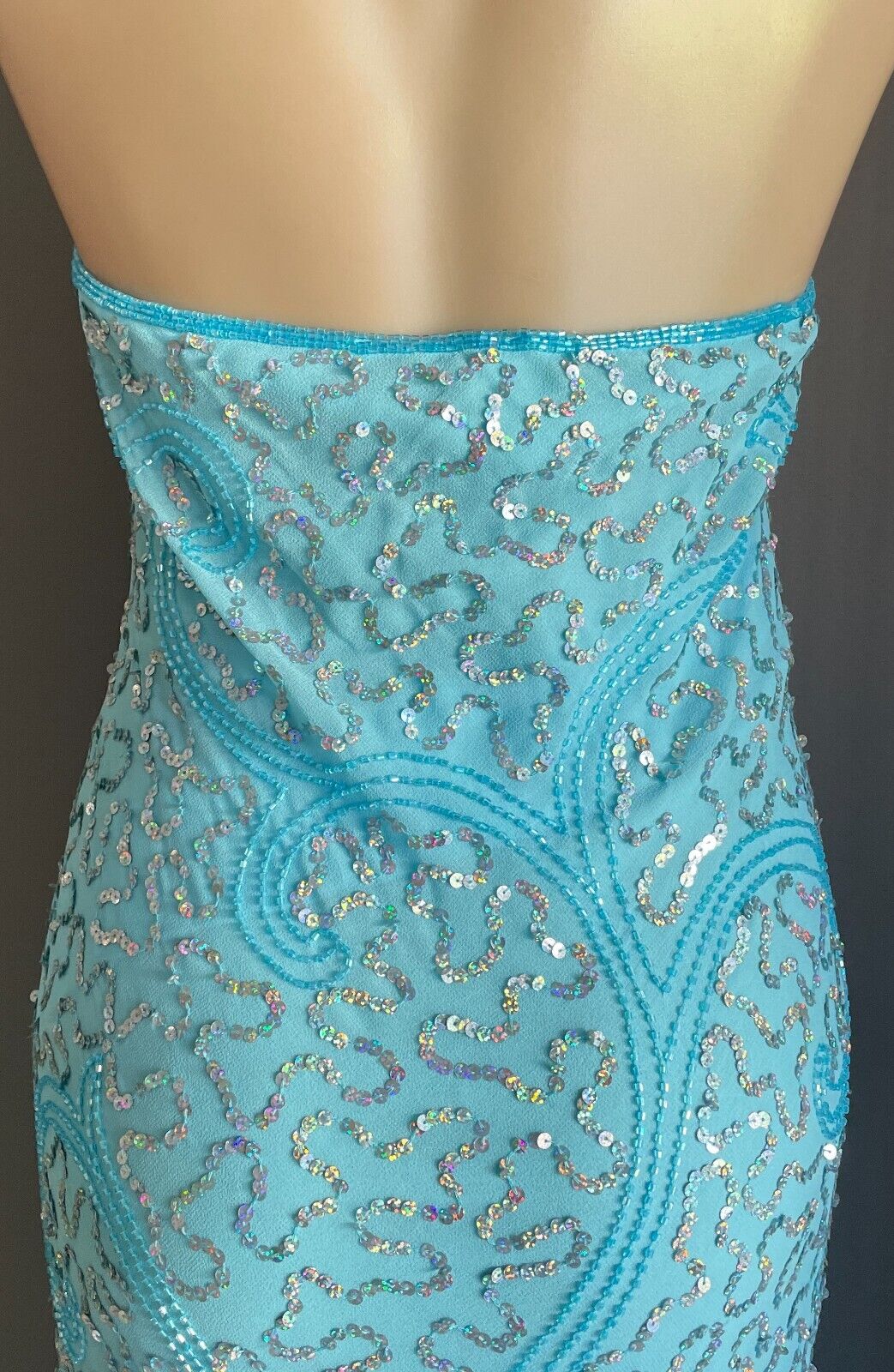 ANGELINE Dress Blue Sequin & Beaded Halter Neck Mermaid Gown Ladies Size 12 NEW