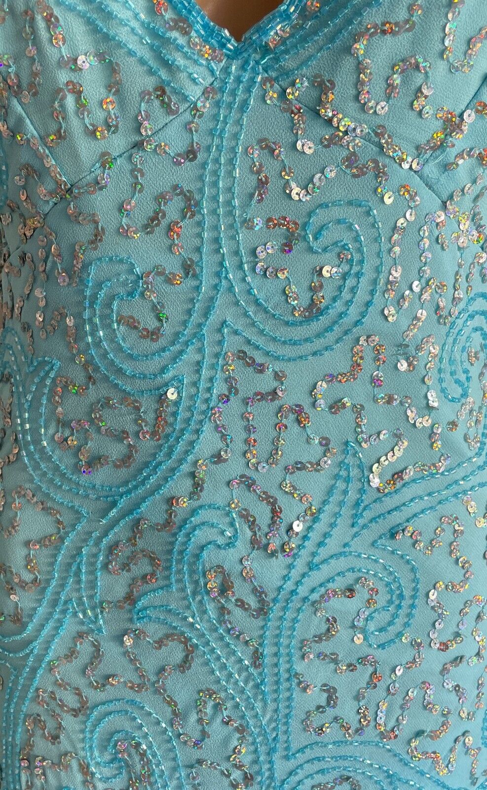 ANGELINE Dress Blue Sequin & Beaded Halter Neck Mermaid Gown Ladies Size 12 NEW