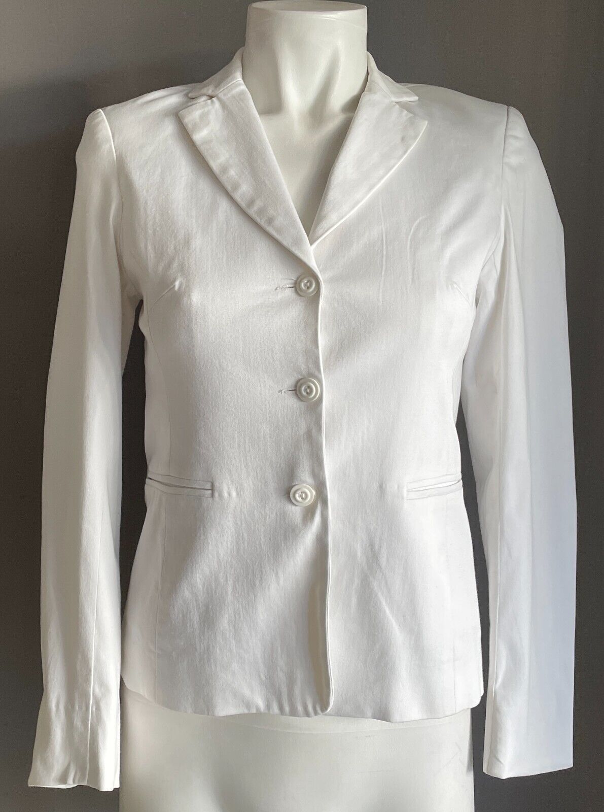 BAROMETER Jacket White Long Sleeve Single Breasted Stretch Blazer  Size 8