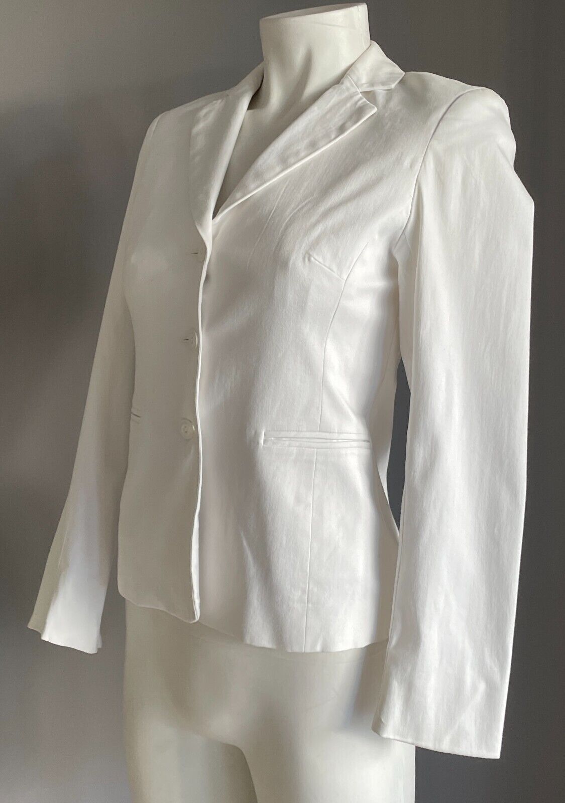 BAROMETER Jacket White Long Sleeve Single Breasted Stretch Blazer  Size 8