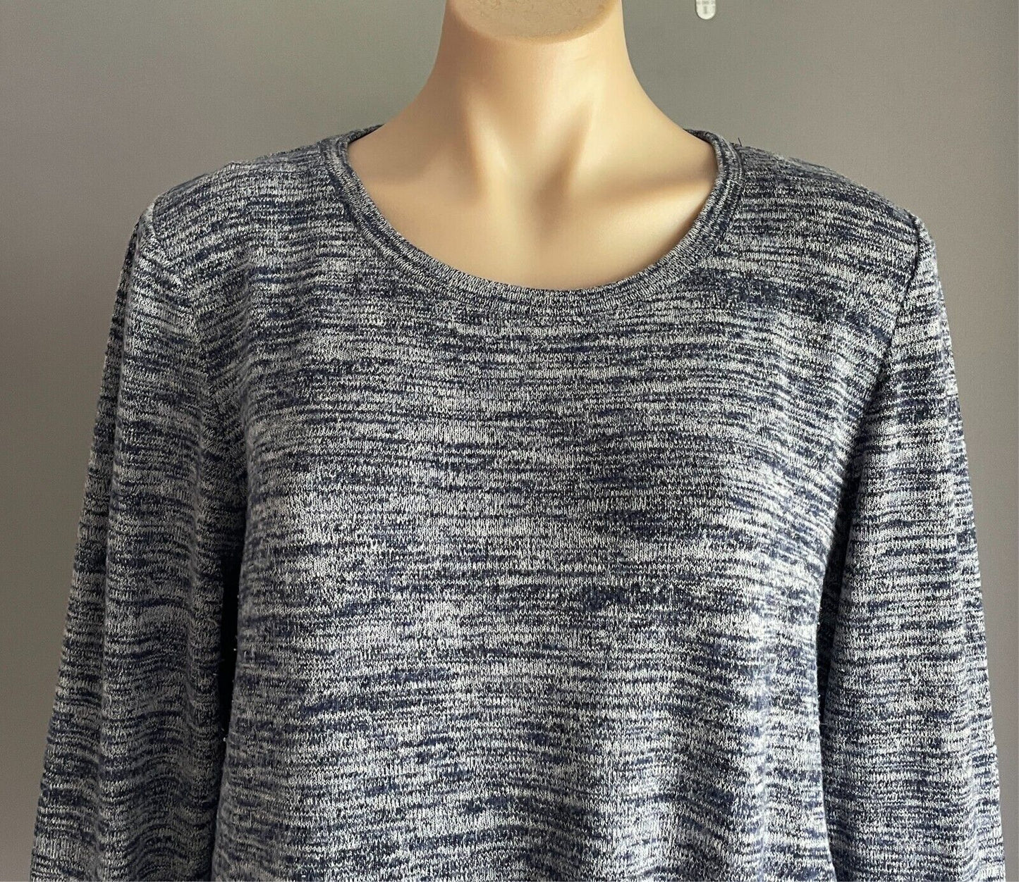 FOXWOOD Long Sleeve Top Navy & Grey Marl Size 10 Knot Front Stretch Knit Fabric