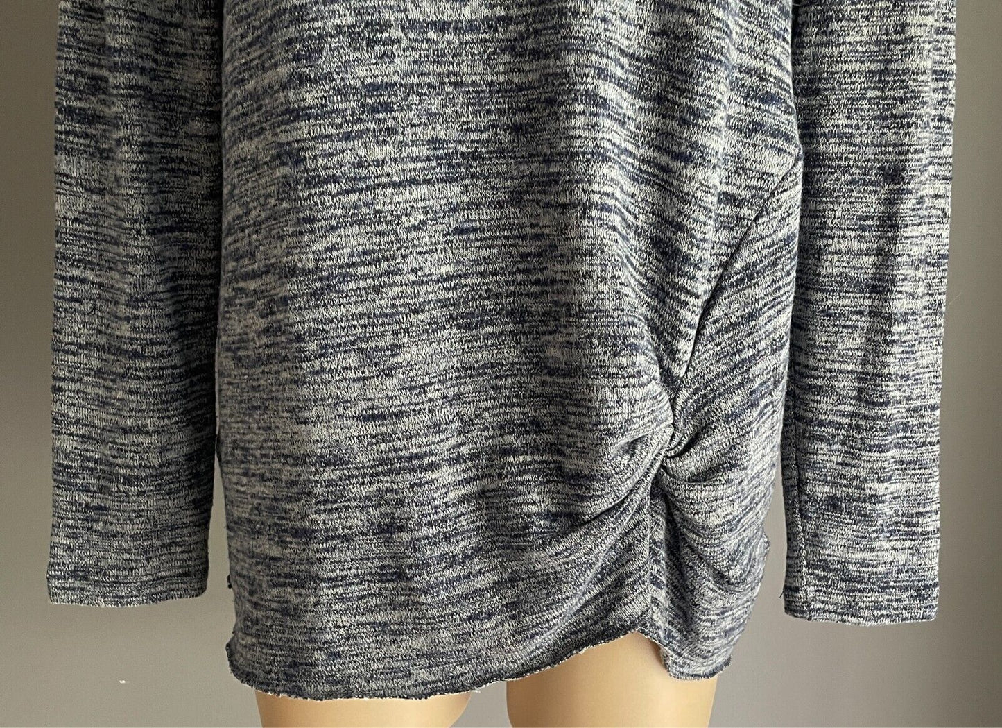 FOXWOOD Long Sleeve Top Navy & Grey Marl Size 10 Knot Front Stretch Knit Fabric