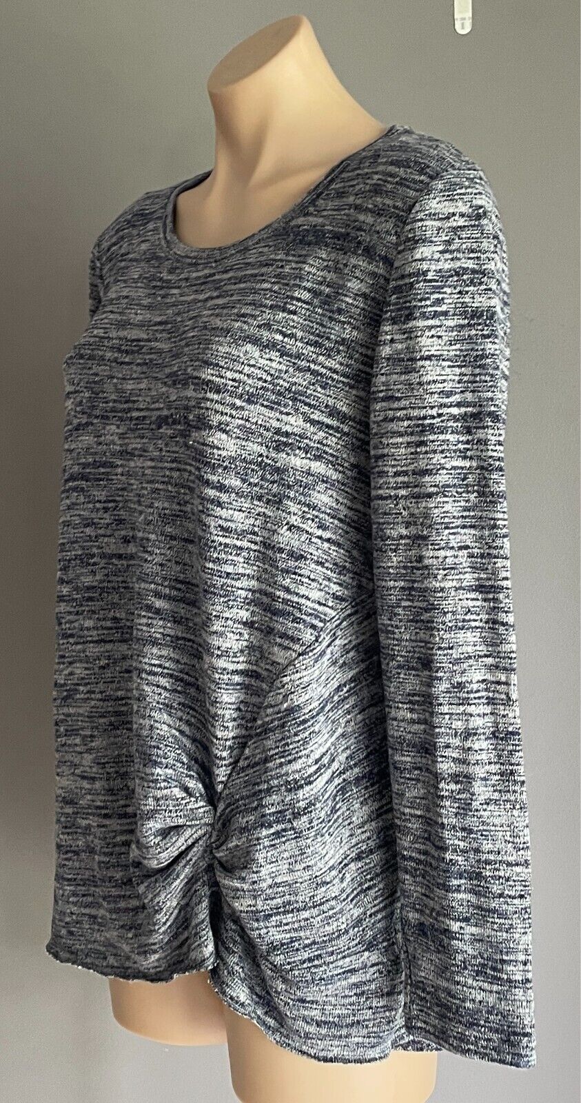 FOXWOOD Long Sleeve Top Navy & Grey Marl Size 10 Knot Front Stretch Knit Fabric