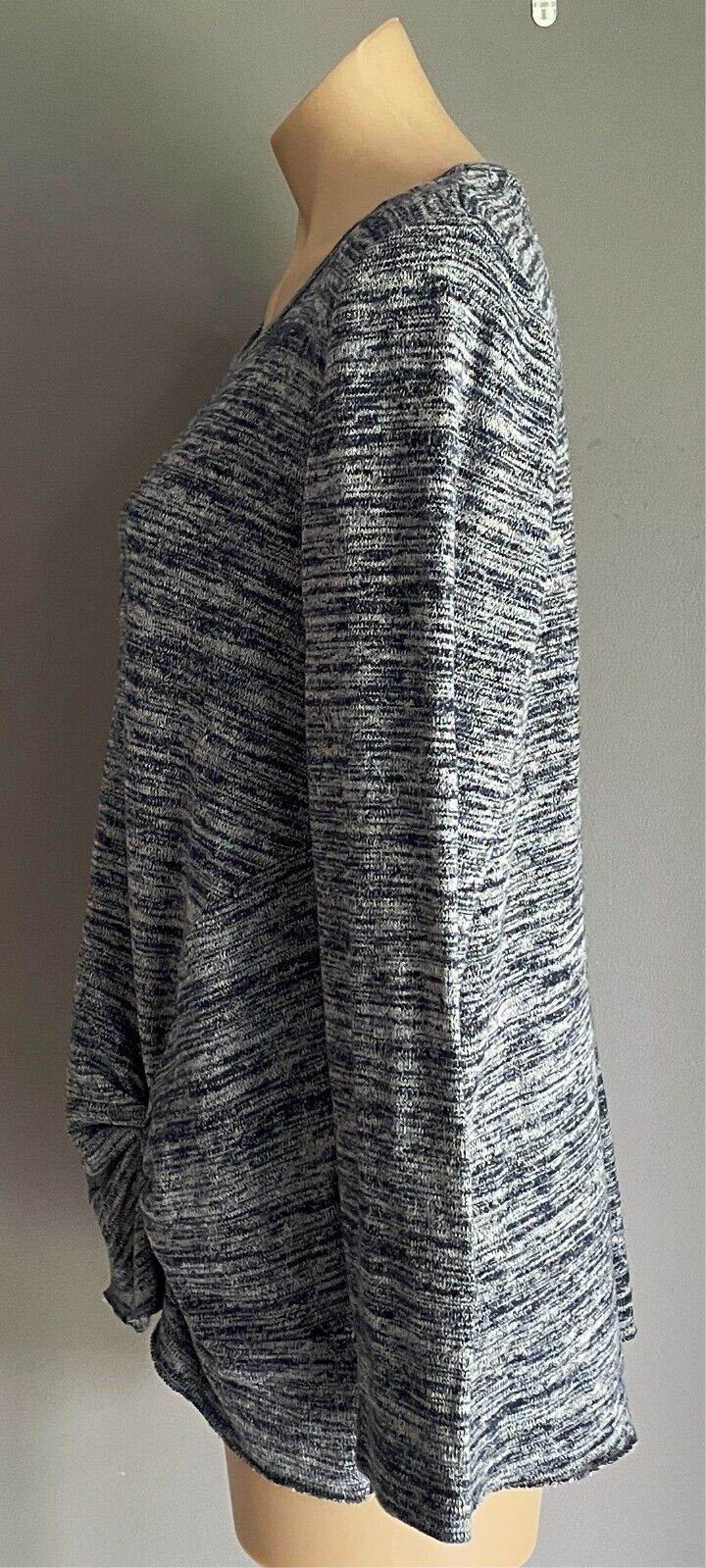 FOXWOOD Long Sleeve Top Navy & Grey Marl Size 10 Knot Front Stretch Knit Fabric