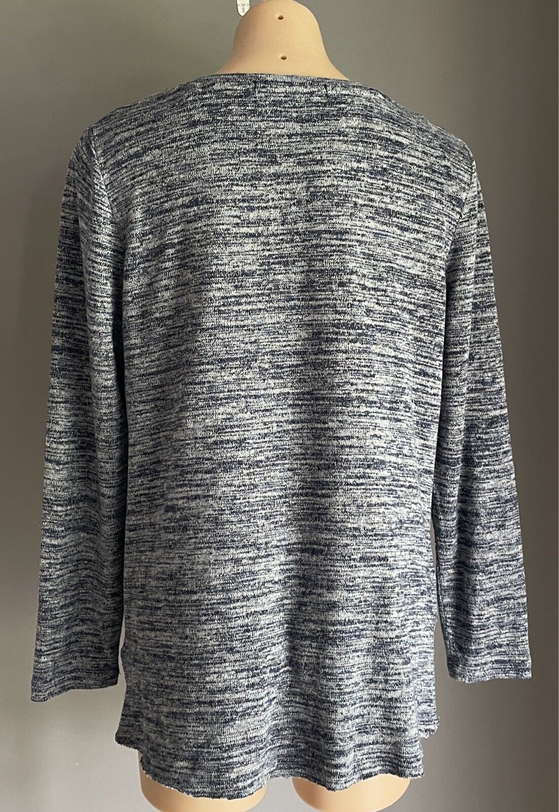 FOXWOOD Long Sleeve Top Navy & Grey Marl Size 10 Knot Front Stretch Knit Fabric