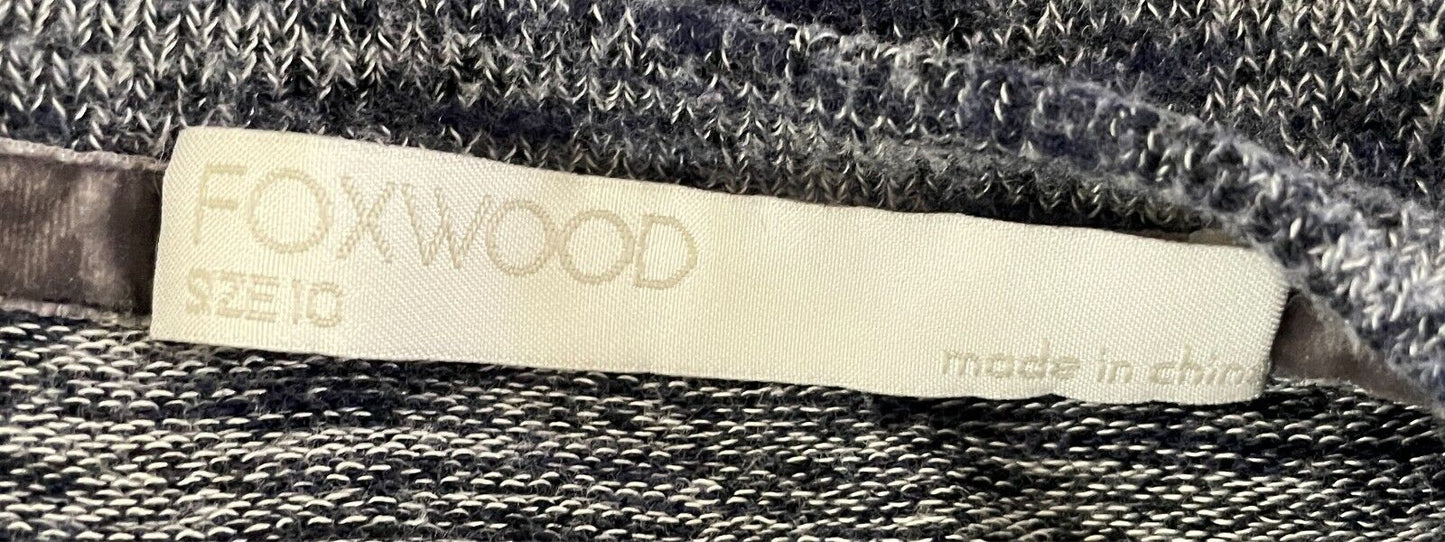 FOXWOOD Long Sleeve Top Navy & Grey Marl Size 10 Knot Front Stretch Knit Fabric