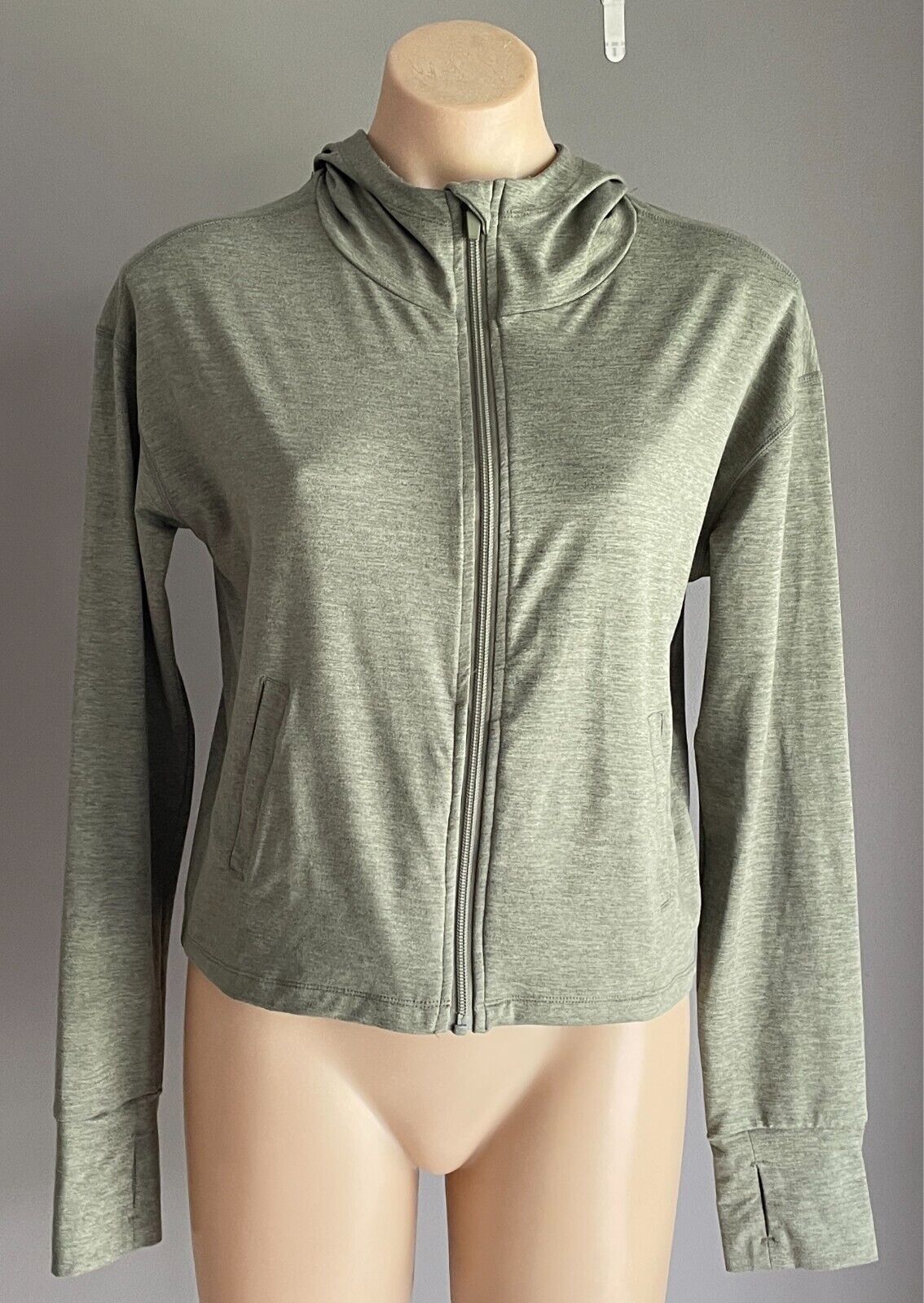 ROCKWEAR Zip Front Hooded Jacket Khaki Marl Size 12 Lightweight Stretch Fabric