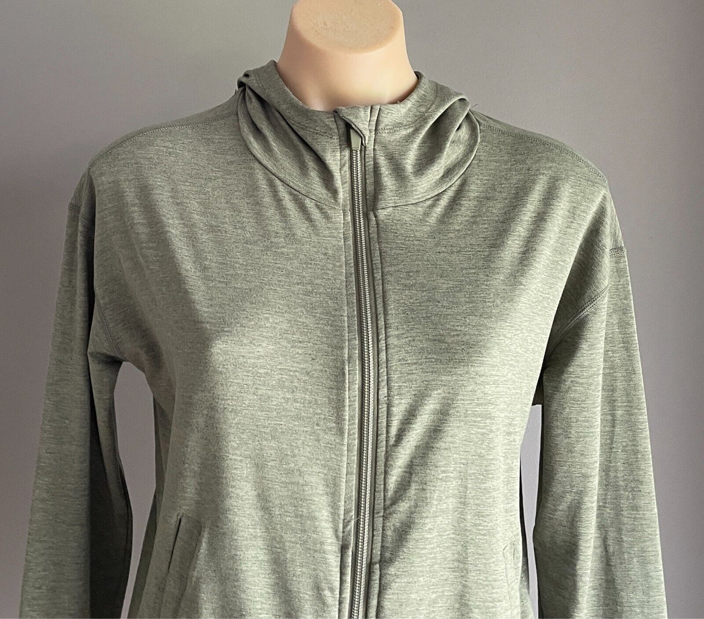 ROCKWEAR Zip Front Hooded Jacket Khaki Marl Size 12 Lightweight Stretch Fabric