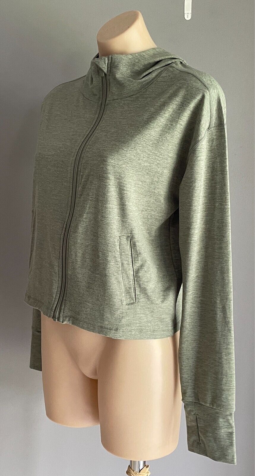 ROCKWEAR Zip Front Hooded Jacket Khaki Marl Size 12 Lightweight Stretch Fabric