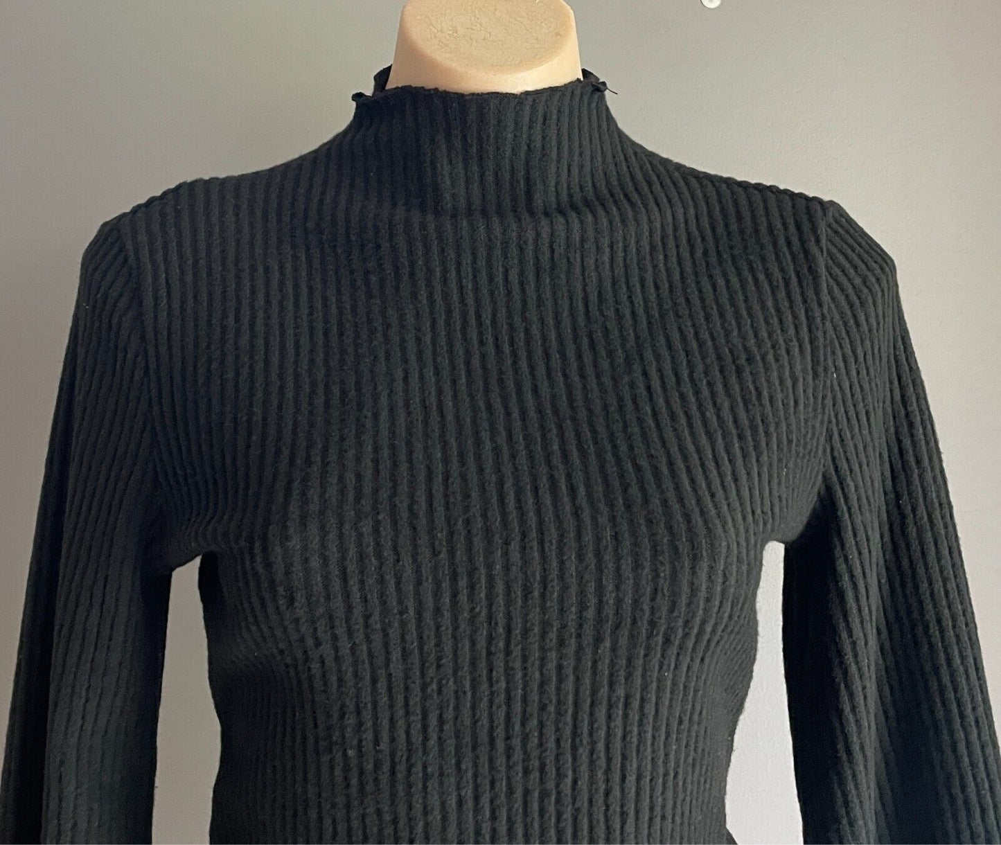 SHEIN Bodysuit Black Ribbed Fabric High Neck Size L Long Sleeves G-String Cut