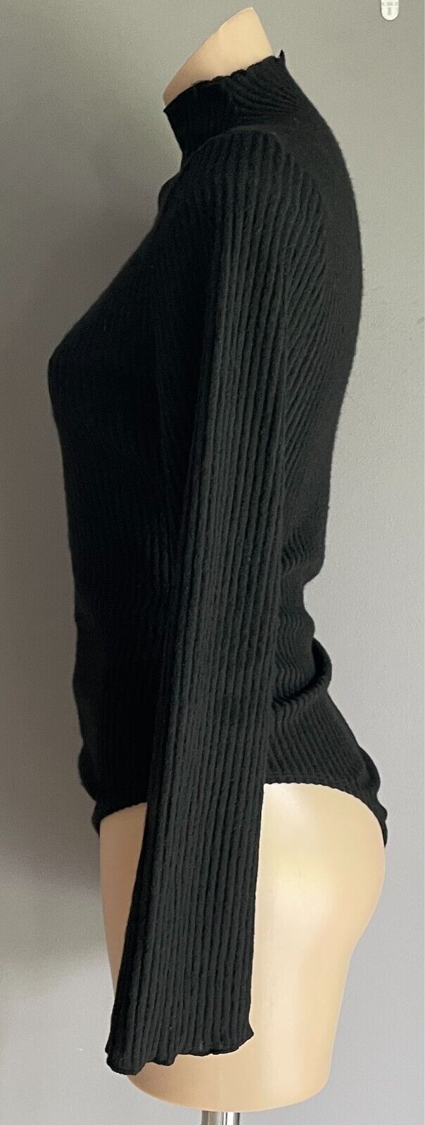 SHEIN Bodysuit Black Ribbed Fabric High Neck Size L Long Sleeves G-String Cut