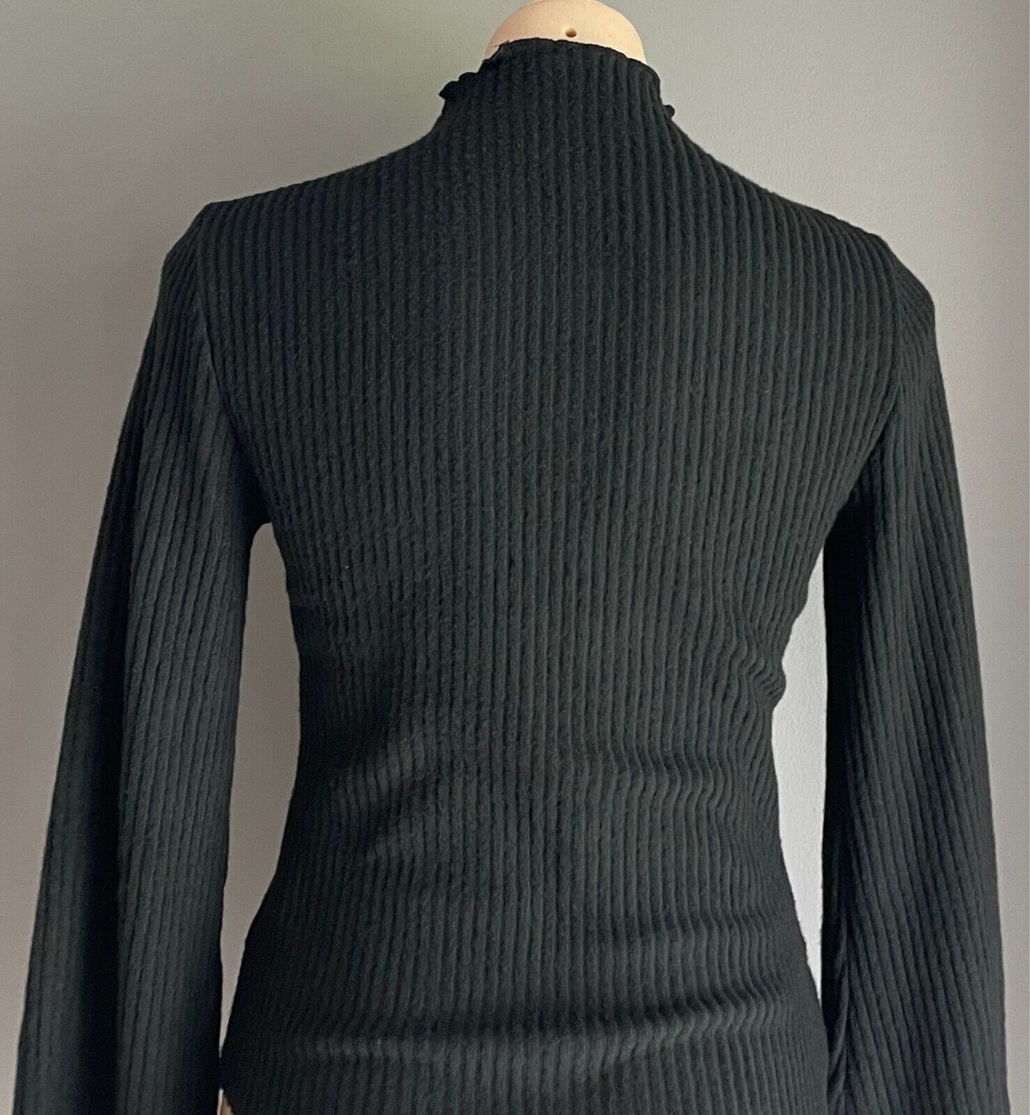 SHEIN Bodysuit Black Ribbed Fabric High Neck Size L Long Sleeves G-String Cut