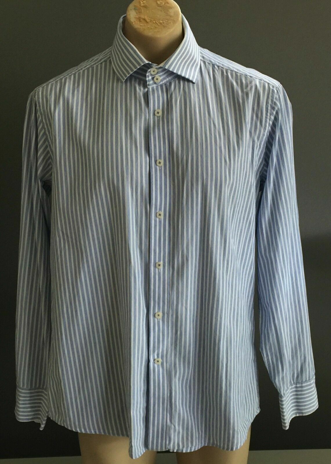 OXFORD Shirt Long Sleeve Blue & White Stripe Slim Fit Mens Size XL