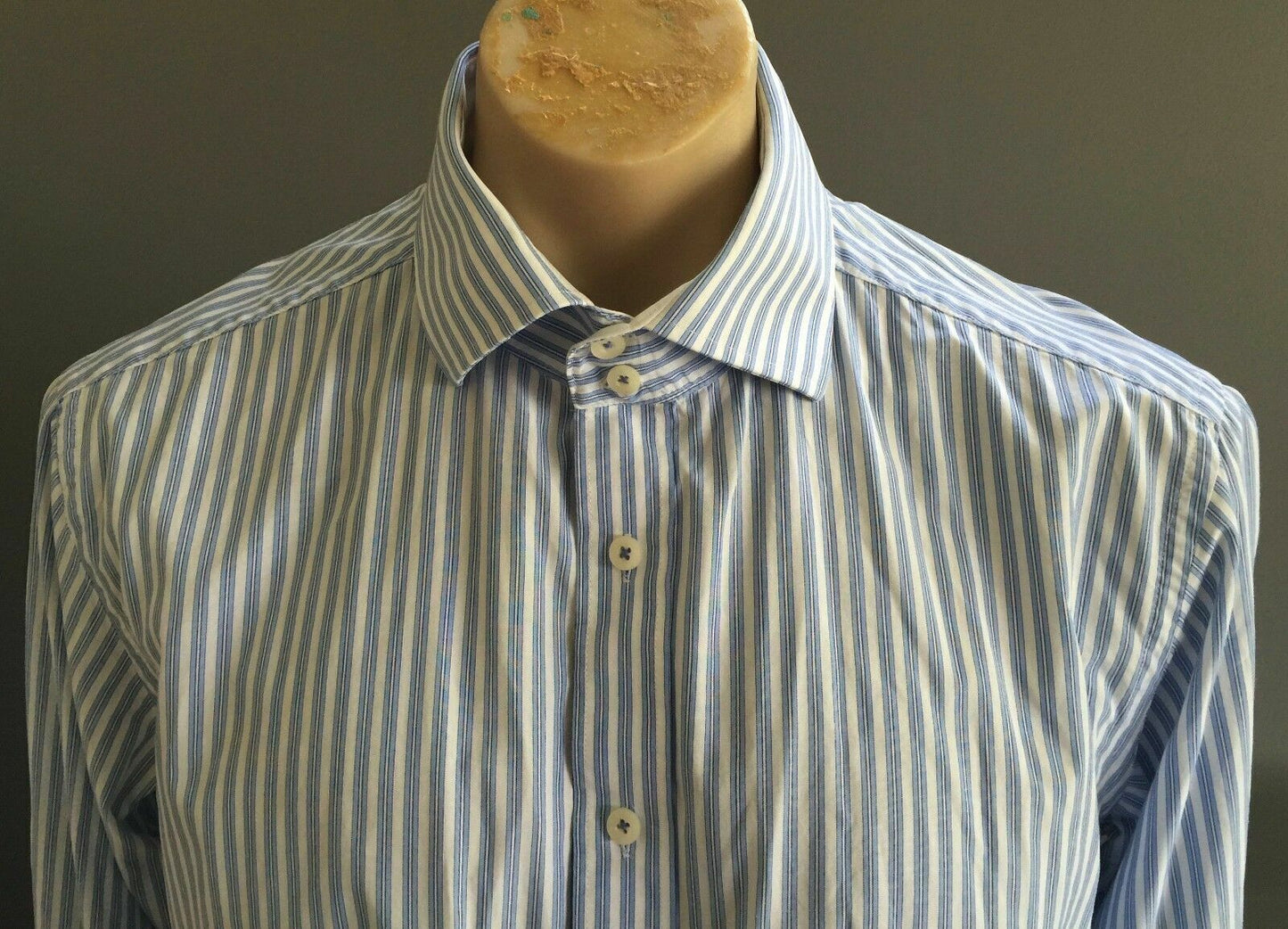 OXFORD Shirt Long Sleeve Blue & White Stripe Slim Fit Mens Size XL