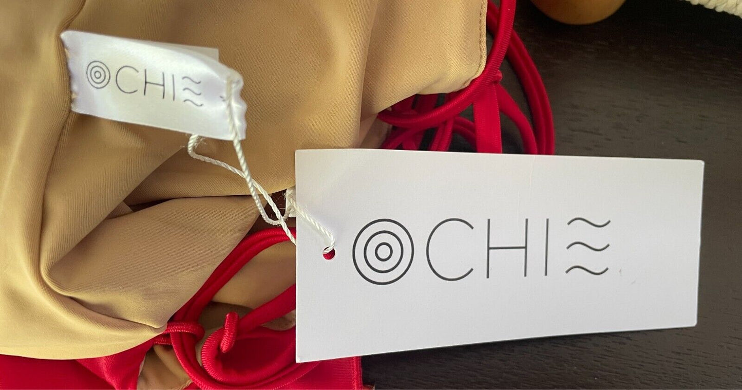 OCHIE Olivia Red OnePiece Swimsuit Size M 12 Tie Sleeve Criss Cross Lace Up NWT
