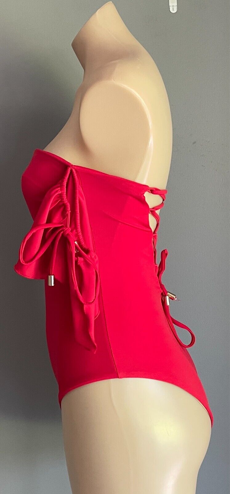 OCHIE Olivia Red OnePiece Swimsuit Size M 12 Tie Sleeve Criss Cross Lace Up NWT