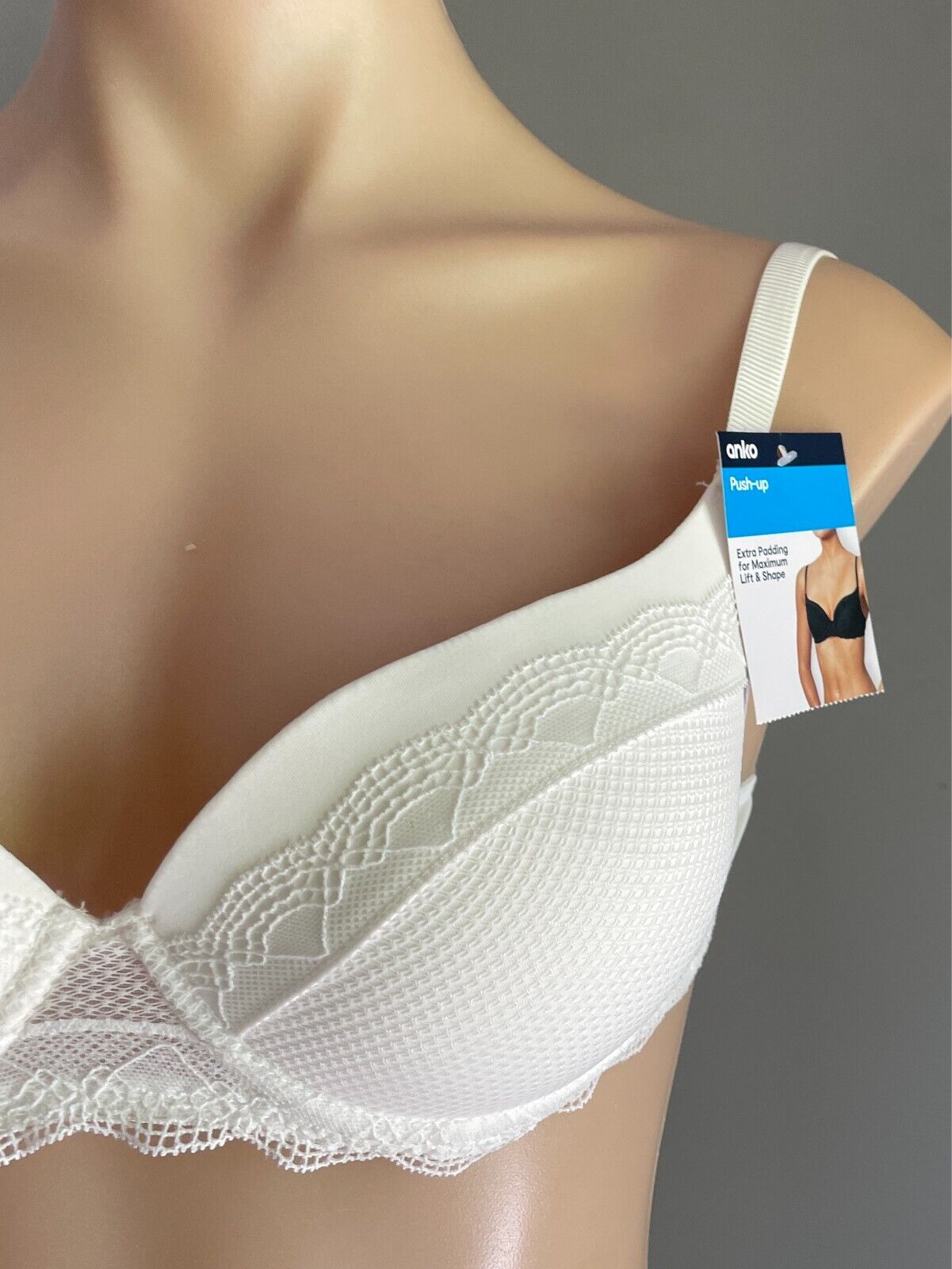 ANKO Off White Push Up Bra Size 12B Extra Padding Underwire Adjustable Straps