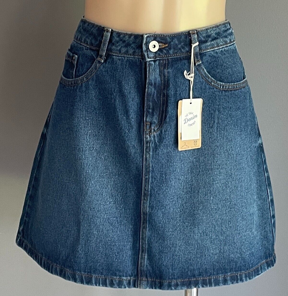 THE 1964 DENIM COMPANY Denim Skirt Size 12 Indigo Blue A-line Short Length NWT!