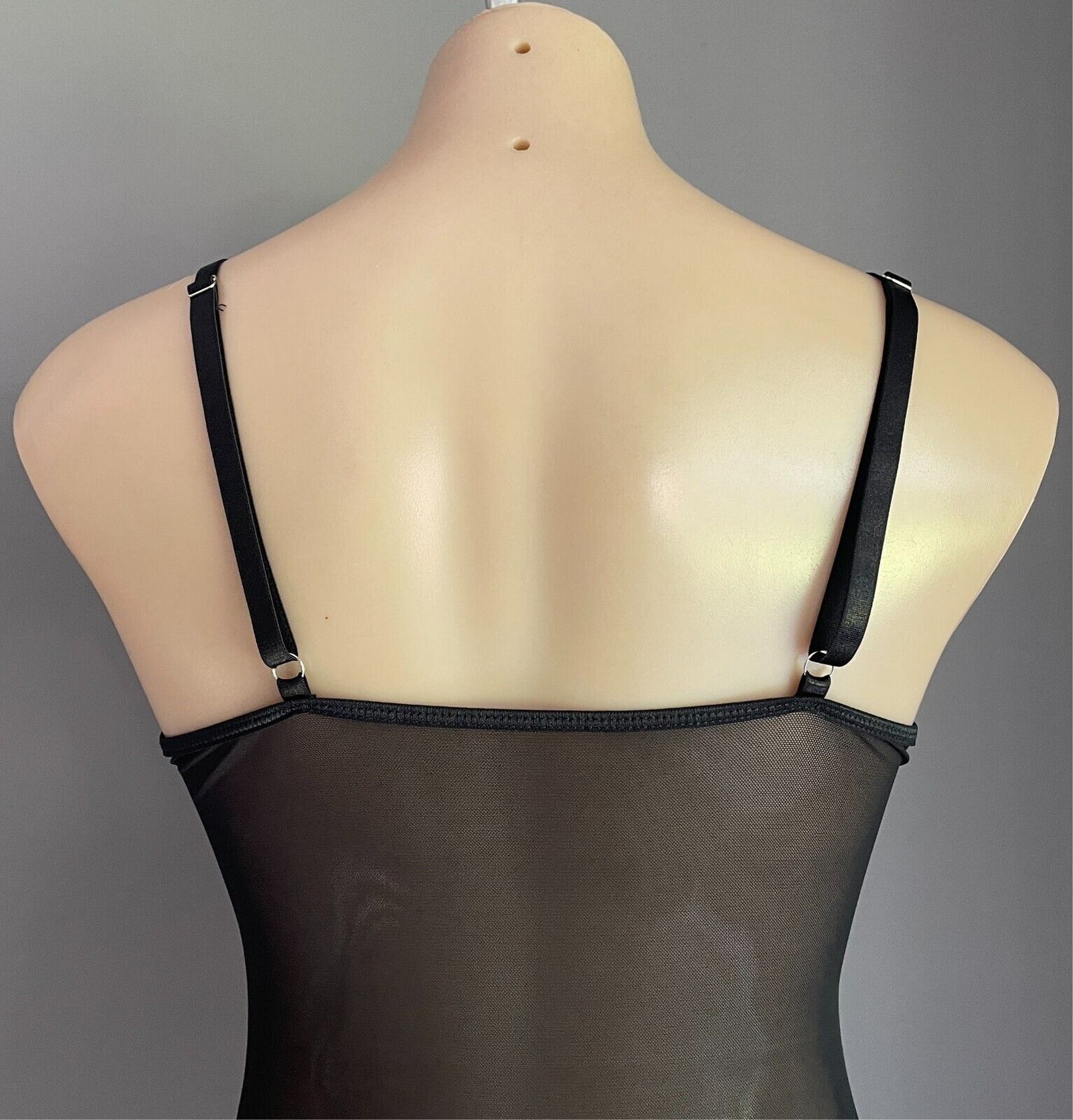 SHEIN Bodysuit Black Stretch Lace Bustier Cami Size L Adjustable Straps