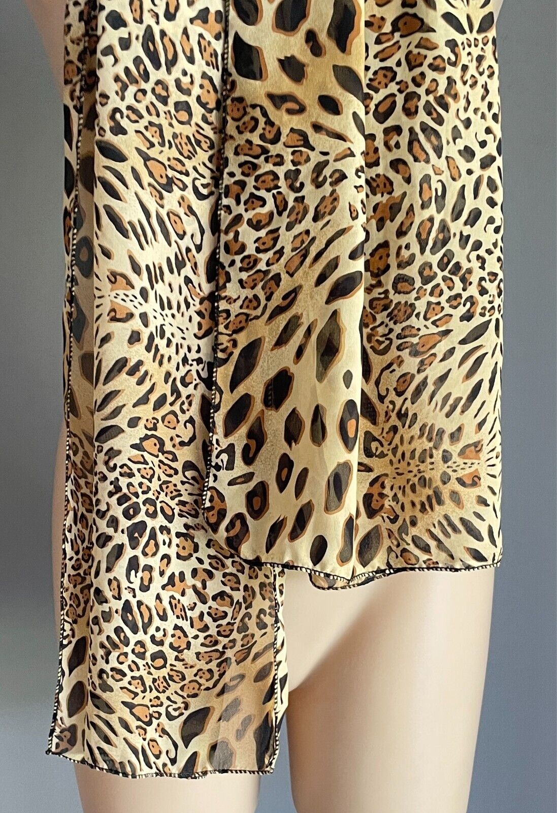 Animal Print Lightweight Rectangle Scarf 45cm x 164cm Beige Brown Black Handmade