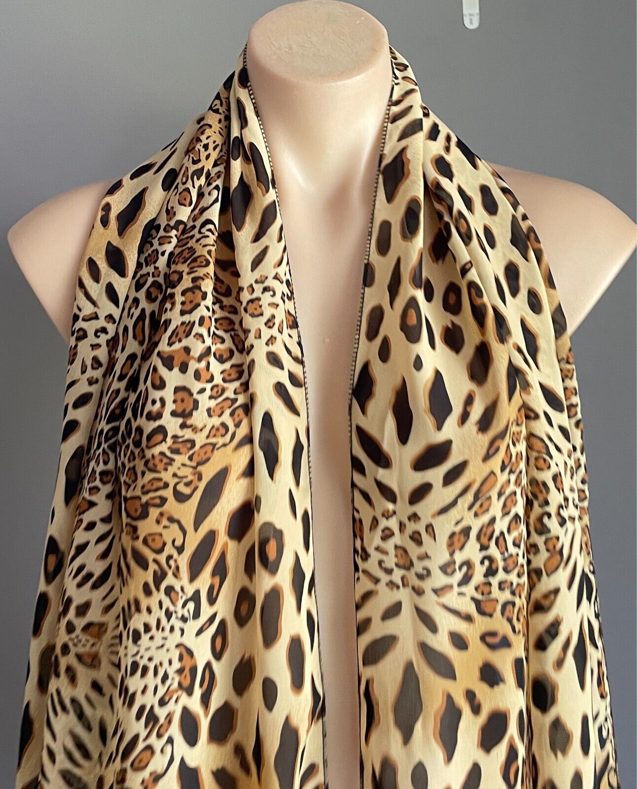 Animal Print Lightweight Rectangle Scarf 45cm x 164cm Beige Brown Black Handmade